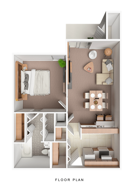 Floor plan for 1 bed, 1 bath, 556 sqft